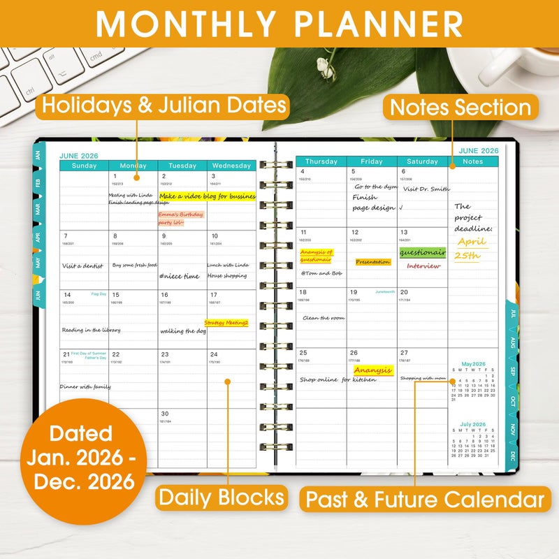 Ymumuda 2026 Planner, Daily Weekly Monthly Planner, 2026 Calendar Planner (Jan 2026 - Dec 2026), 8.4"" x 6.3"", Teacher School Student Work Agenda with Tabs, Ideal for School Office Supplies - Image 2